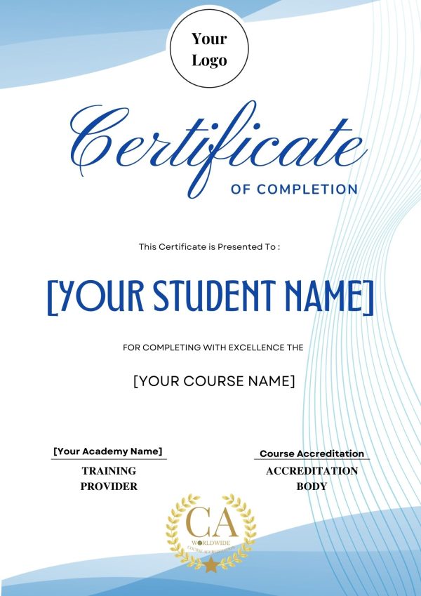 Baby Blue Academy Certificate of Course Completion Editable Template